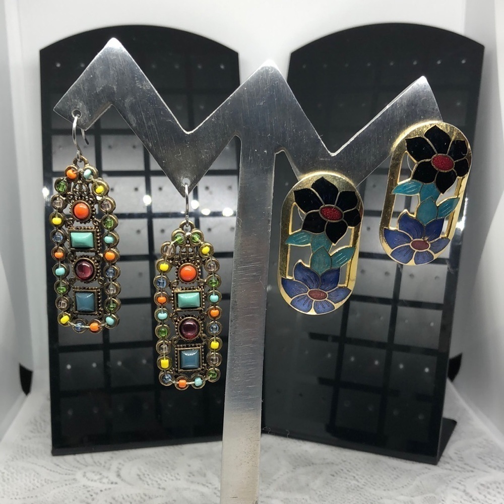 Bundle lot 2 boho style statement earrings modern and vintage costume jewelry.